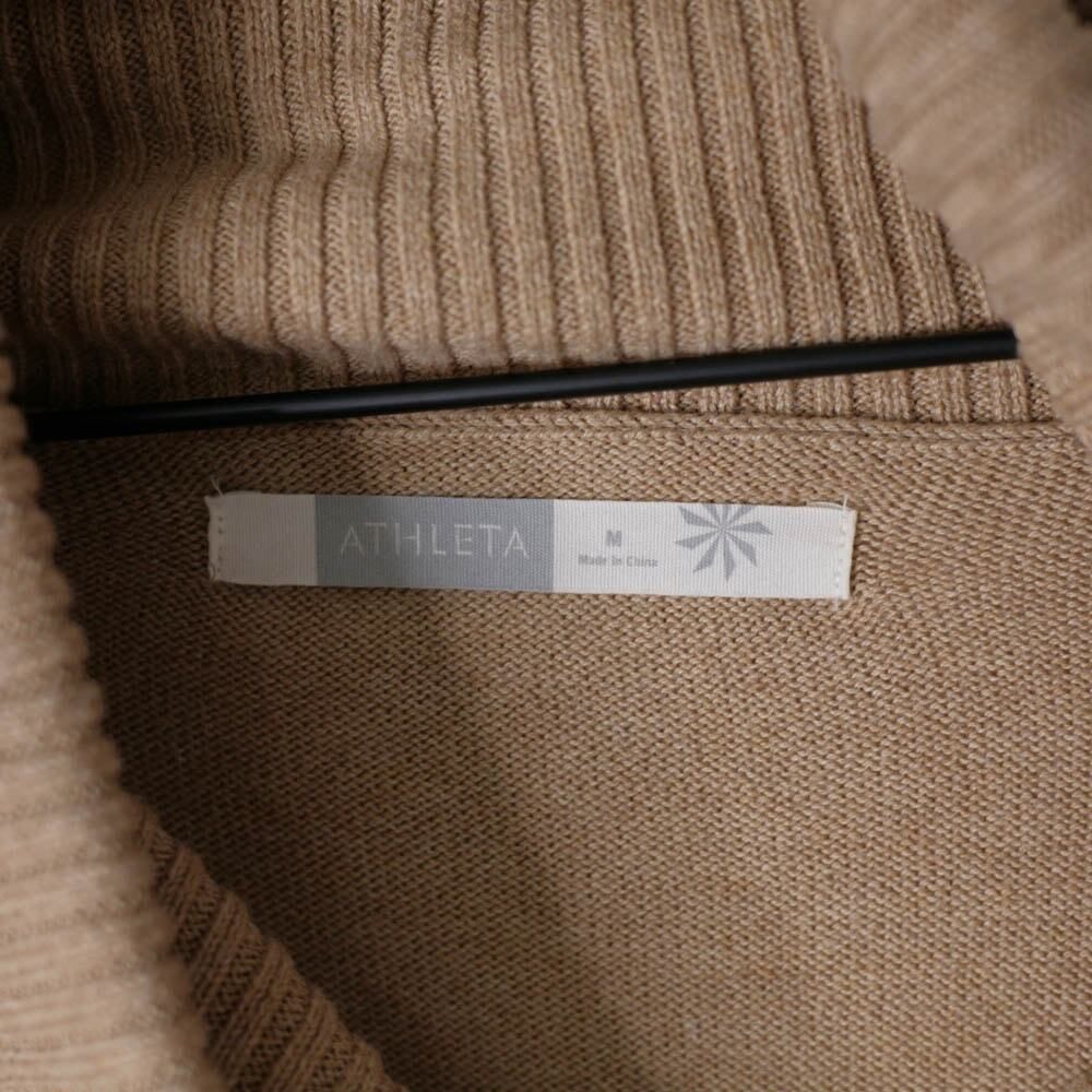 Athleta Sweater Dress Medium Tan Cowl Neck Mini Ribbed Knit 2 Pockets Cozy Beige - Picture 5 of 7